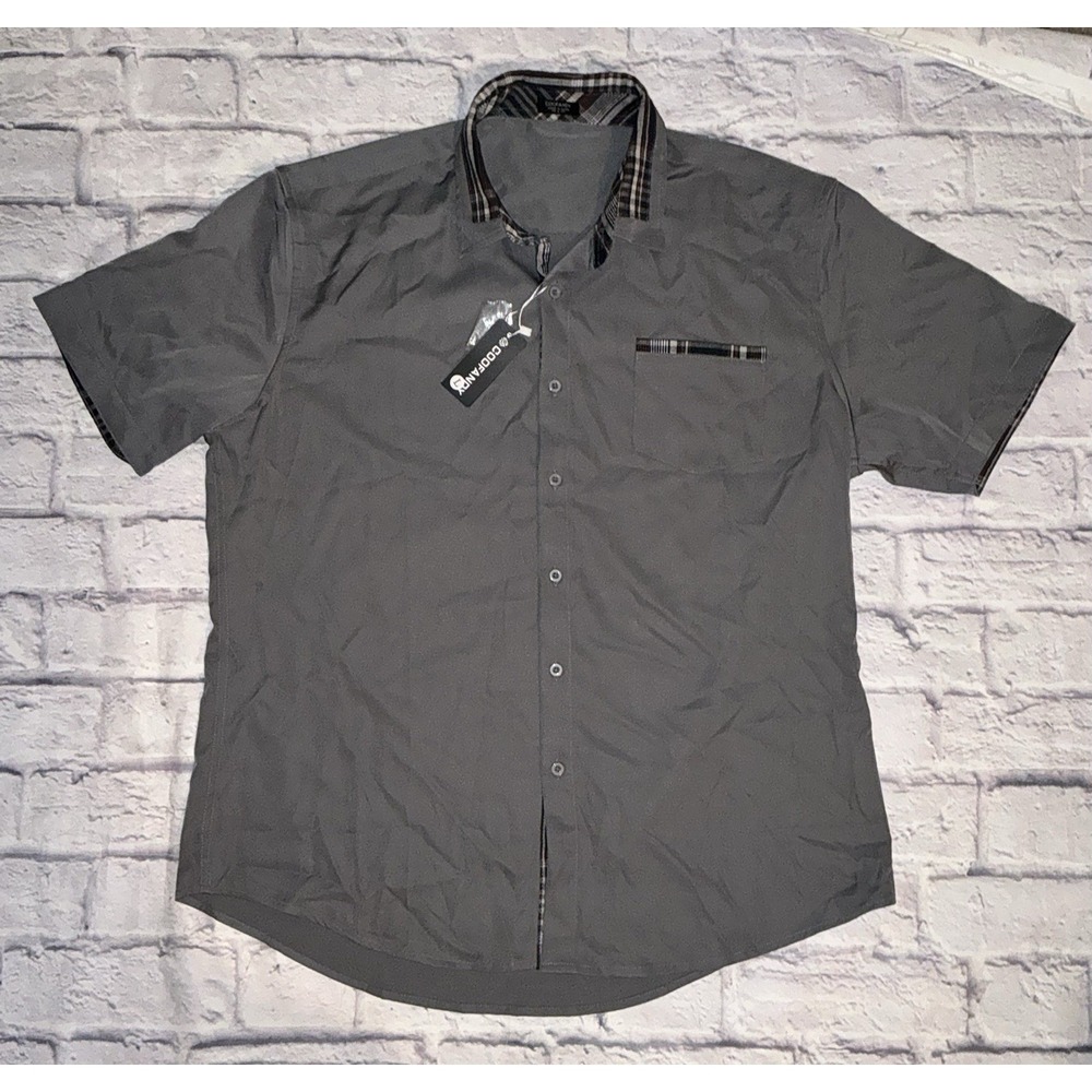 *NWT* COOFANDY Mens Button Down Casual Gray Short Sleeve Shirt Size Large